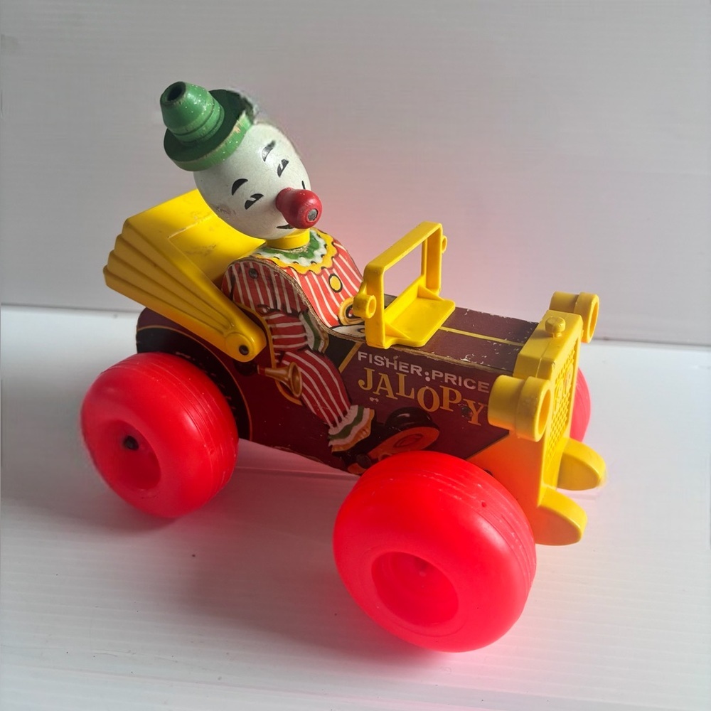 Vintage Fisher Price Jalopy 724 Clown Car Wood Plastic Toy